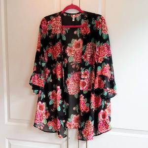 Xhilaration Women's Black Floral Print Lightweight Summer Blouse, Sz XL